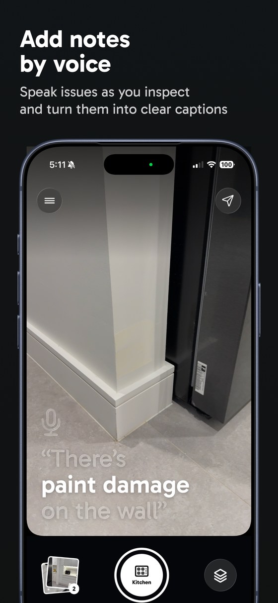 RoomRecord iPhone app screen for adding notes to inspection photos