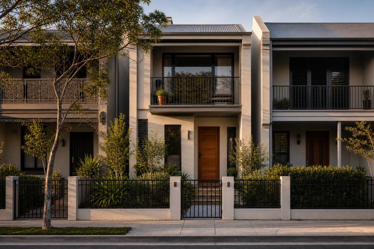 Photorealistic terrace house exterior